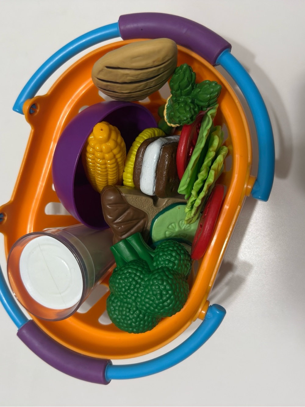 Pretend Play Grocery Basket with Orange Basket & Multicolor Food Pieces